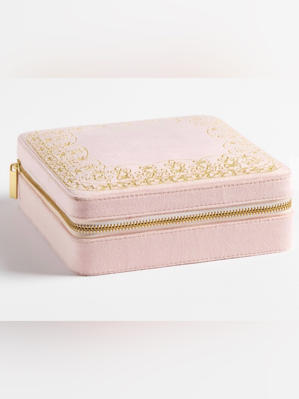 LoveShackFancy Blush Velvet Embroidered Jewelry Box, New in Box, Retail $99